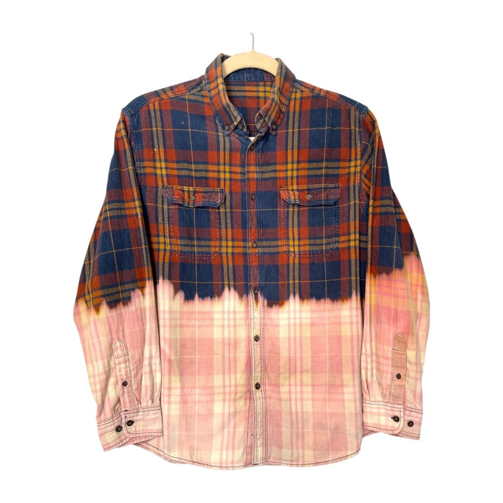 Upcycled Bleached Plaid Flannel Shirt XL Distressed Grunge Y2K Skater - Picture 6 of 8
